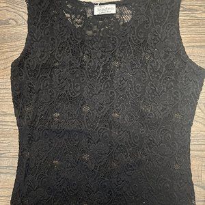 Jonden Women Sheer Mesh Floral Lace Tank Top Sleeveless Scoop Neck Black